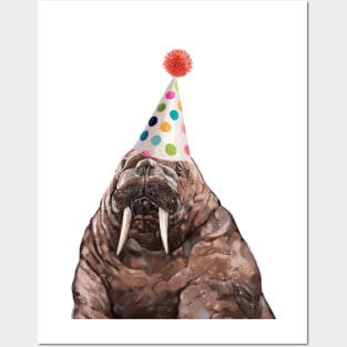 Moody Walrus with Party Hat Posters and Art